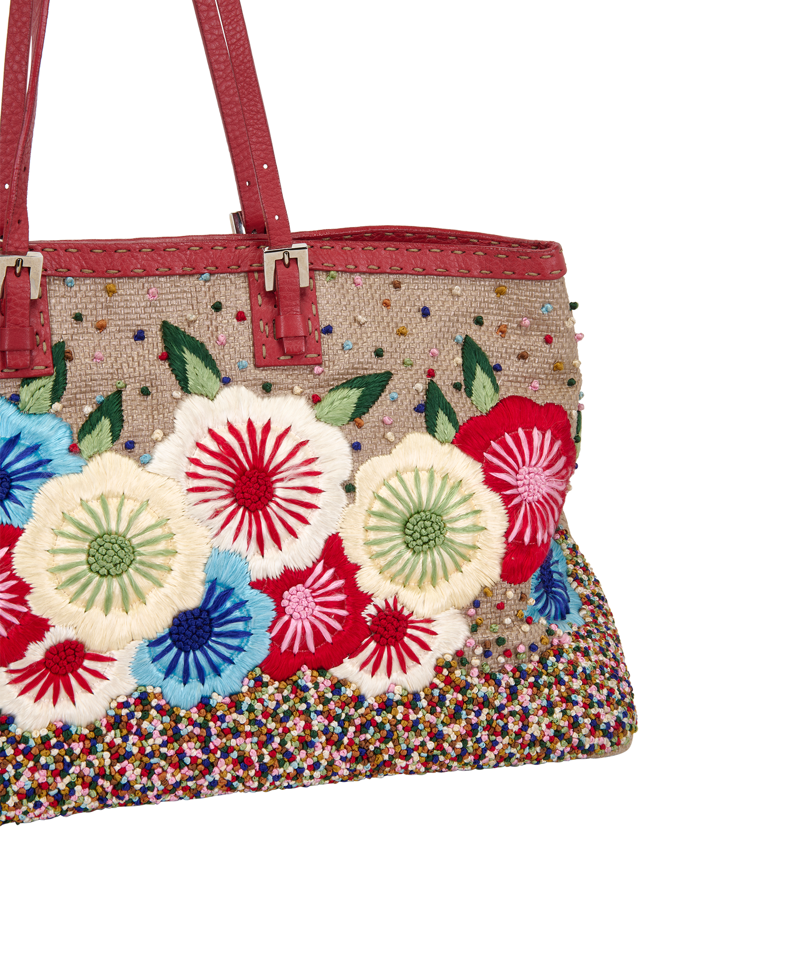 Selleria Floral Tote, &pound;350, Handbags, Brown/Red, Raffia, Other view